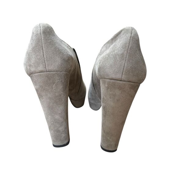 Stuart Weitzman grey suede peep-toe platform booties chunky block heel size 10 - Picture 3 of 9